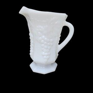 Anchor Hocking Vintage 1960s Paneled Grape Milk Glass Creamer Pitcher White 20oz